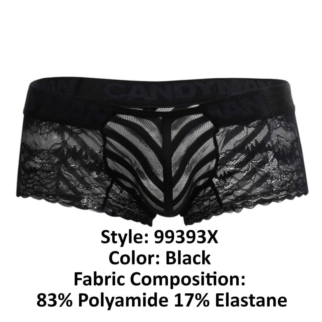 JCSTK - CandyMan 99393X Lace-Mesh Trunks Black Plus Sizes