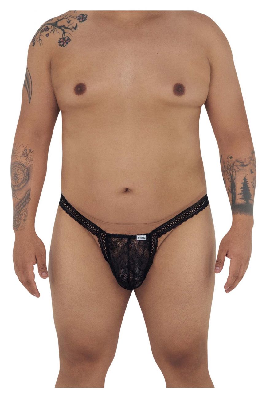 CandyMan 99420X Double Lace Thongs Black Plus Sizes