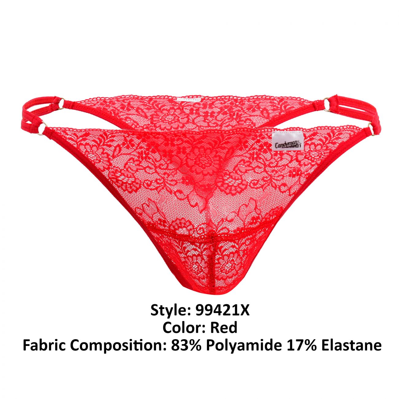 CandyMan 99421X Lace G-String Thongs Red Plus Sizes