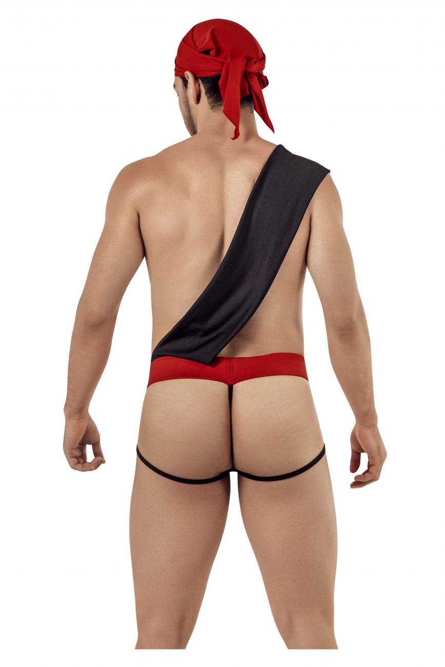 CandyMan 99425 Pirate Costume Outfit Thongs Black & Red