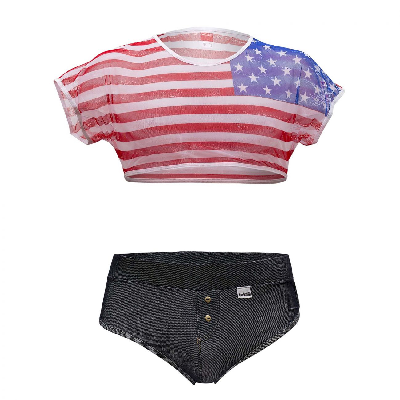 SALE - CandyMan 99443 American Crop-Top Two Piece Set Blue Red & White