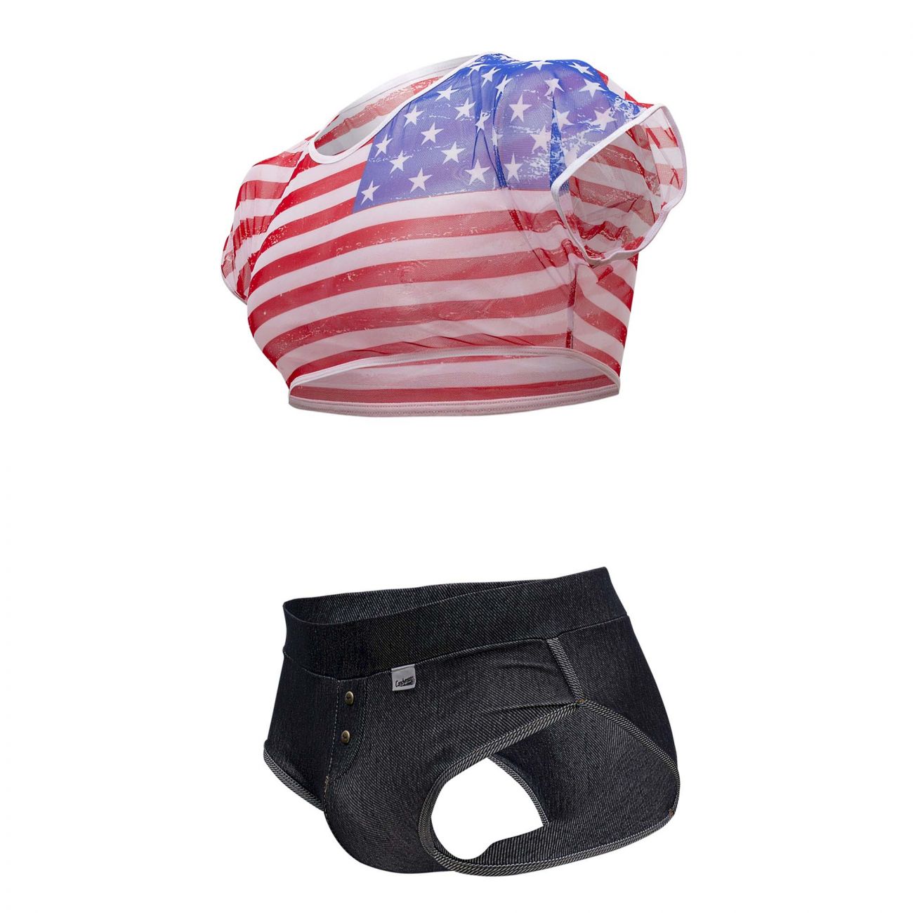 SALE - CandyMan 99443 American Crop-Top Two Piece Set Blue Red & White