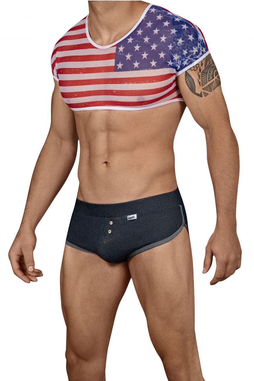 SALE - CandyMan 99443 American Crop-Top Two Piece Set Blue Red & White
