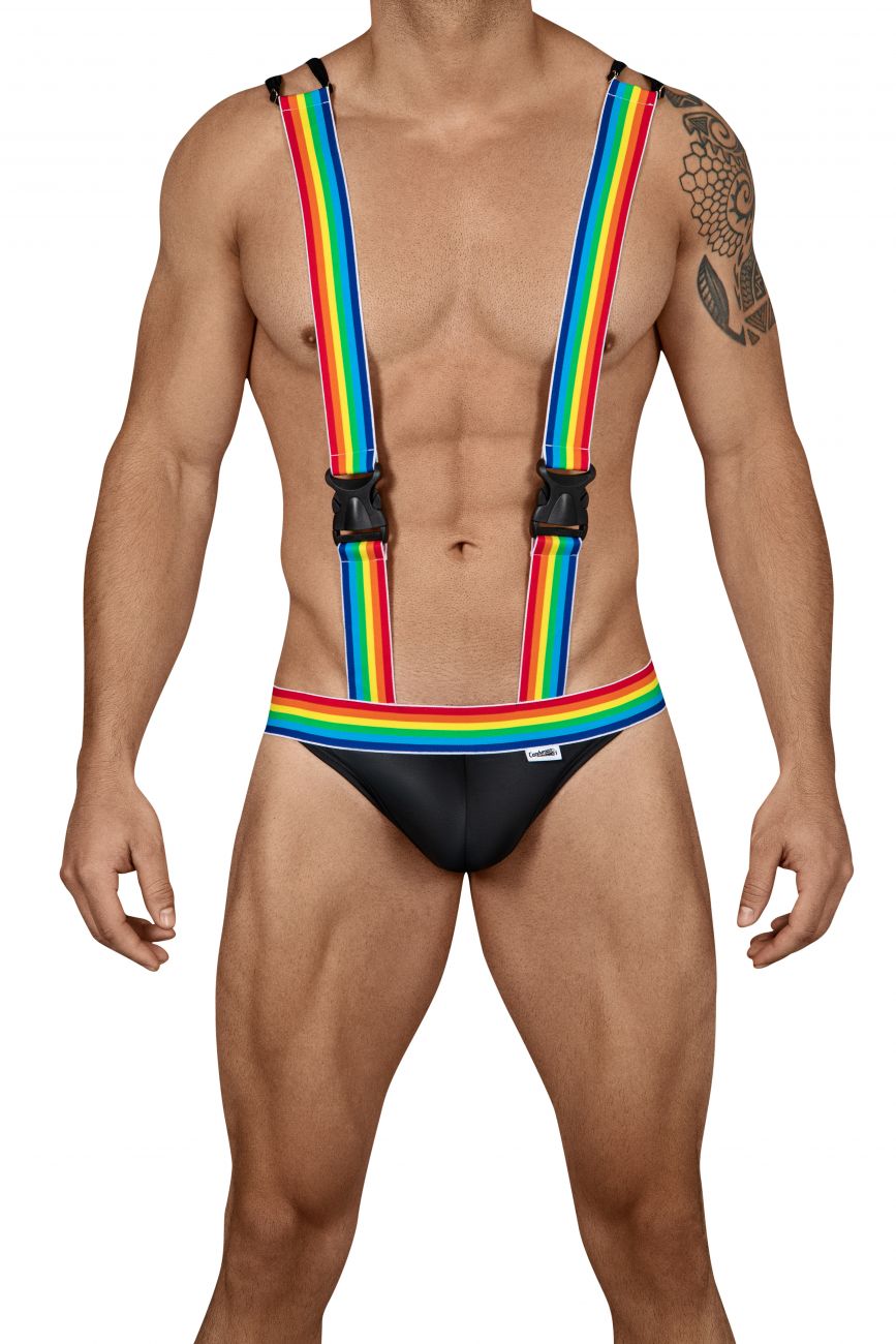 SALE - CandyMan 99451 Rainbow Pride Suspenders-Thongs Black