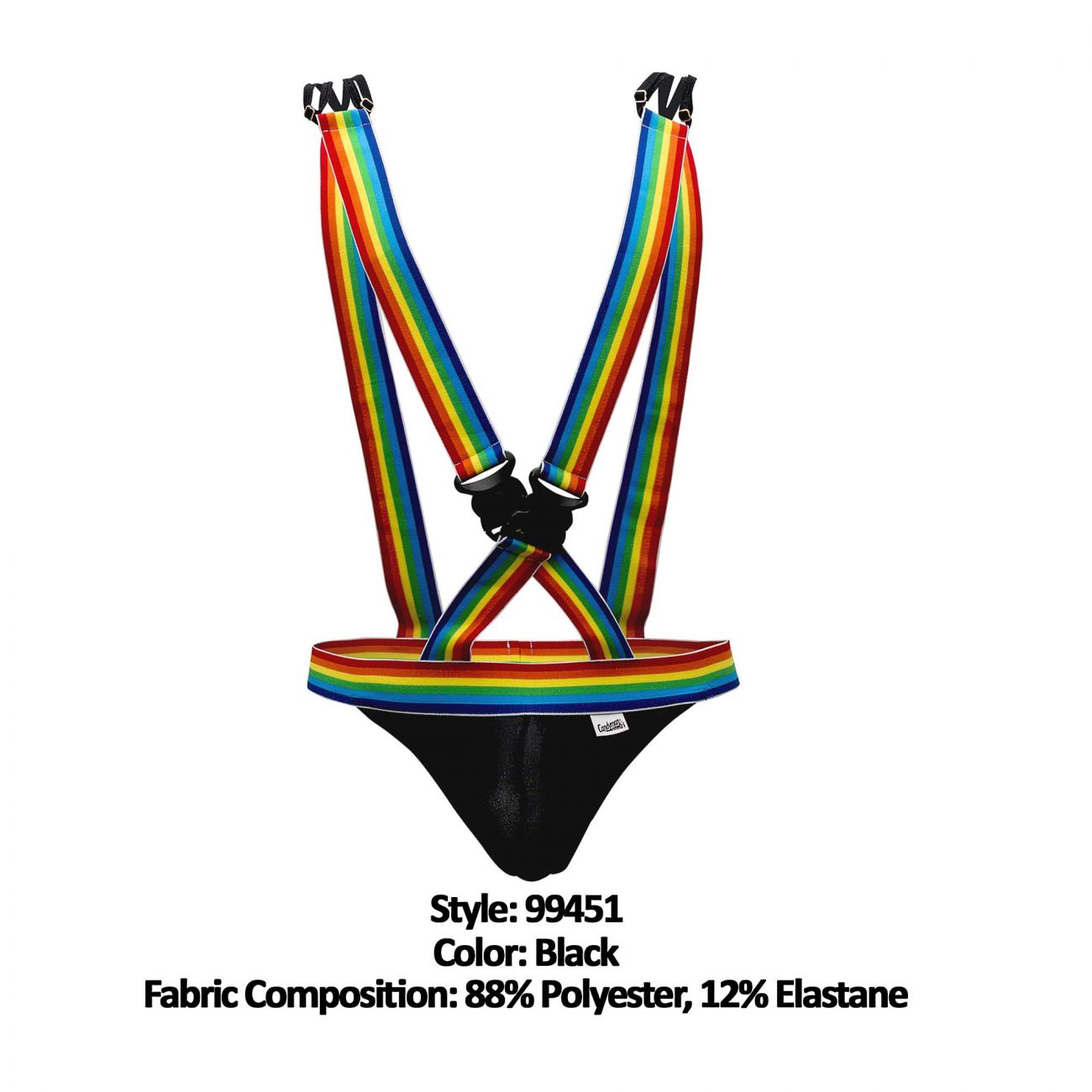 SALE - CandyMan 99451 Rainbow Pride Suspenders-Thongs Black