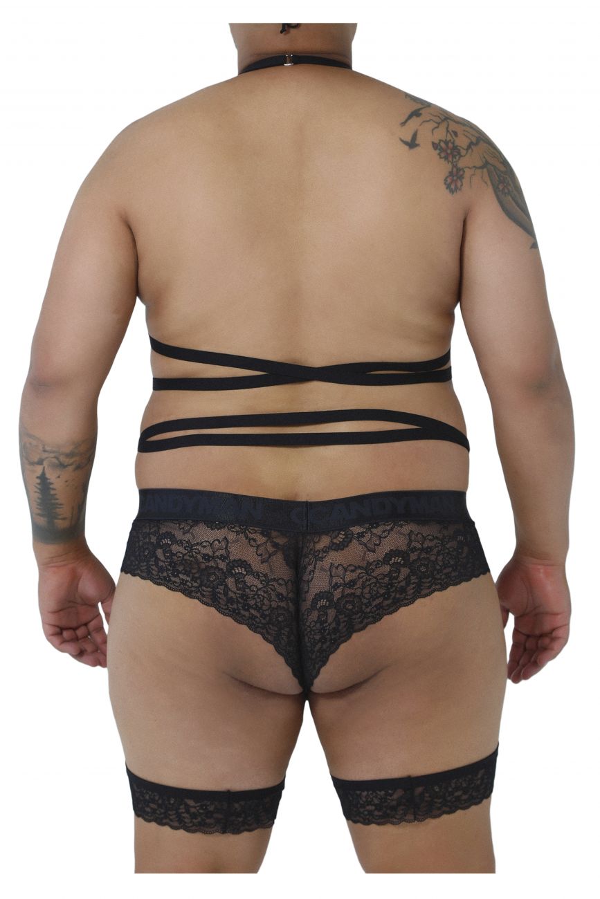 CandyMan 99483X Lace Garter Bodysuit Black Plus Sizes