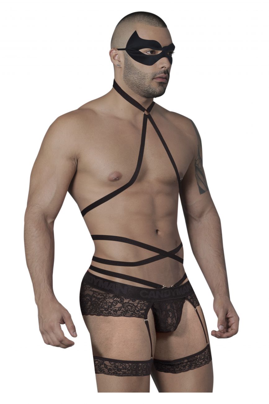 CandyMan 99483 Lace Garter Bodysuit Black