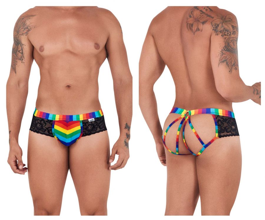 SALE - CandyMan 99498 Pride Lace Jockstrap Brief Black Rainbow