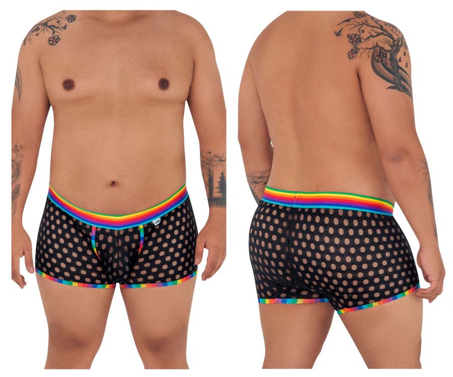 CandyMan 99511X Polka Mesh Trunks Black Rainbow Plus Sizes