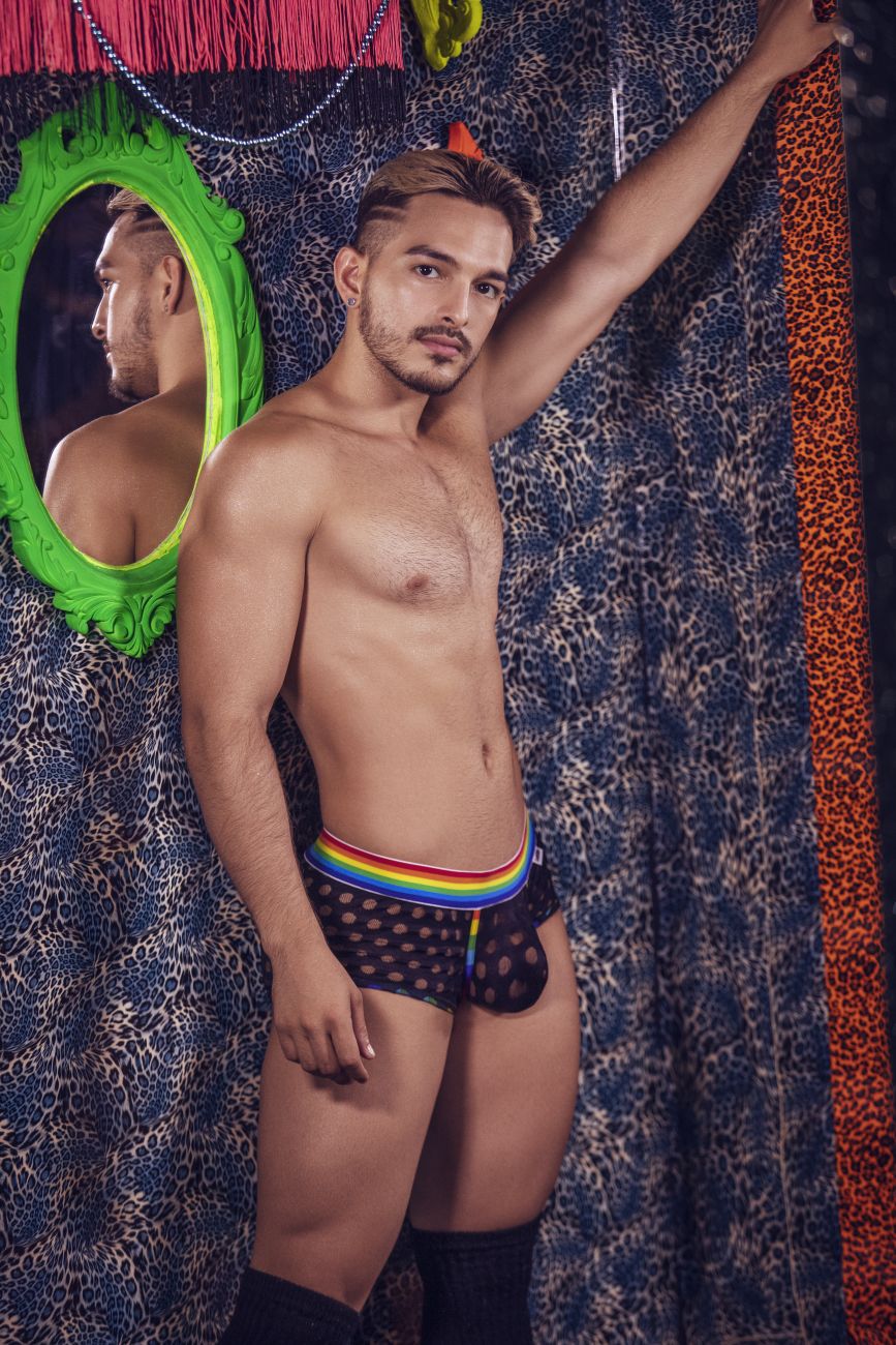 CandyMan 99511 Polka Mesh Trunks Black and Rainbow