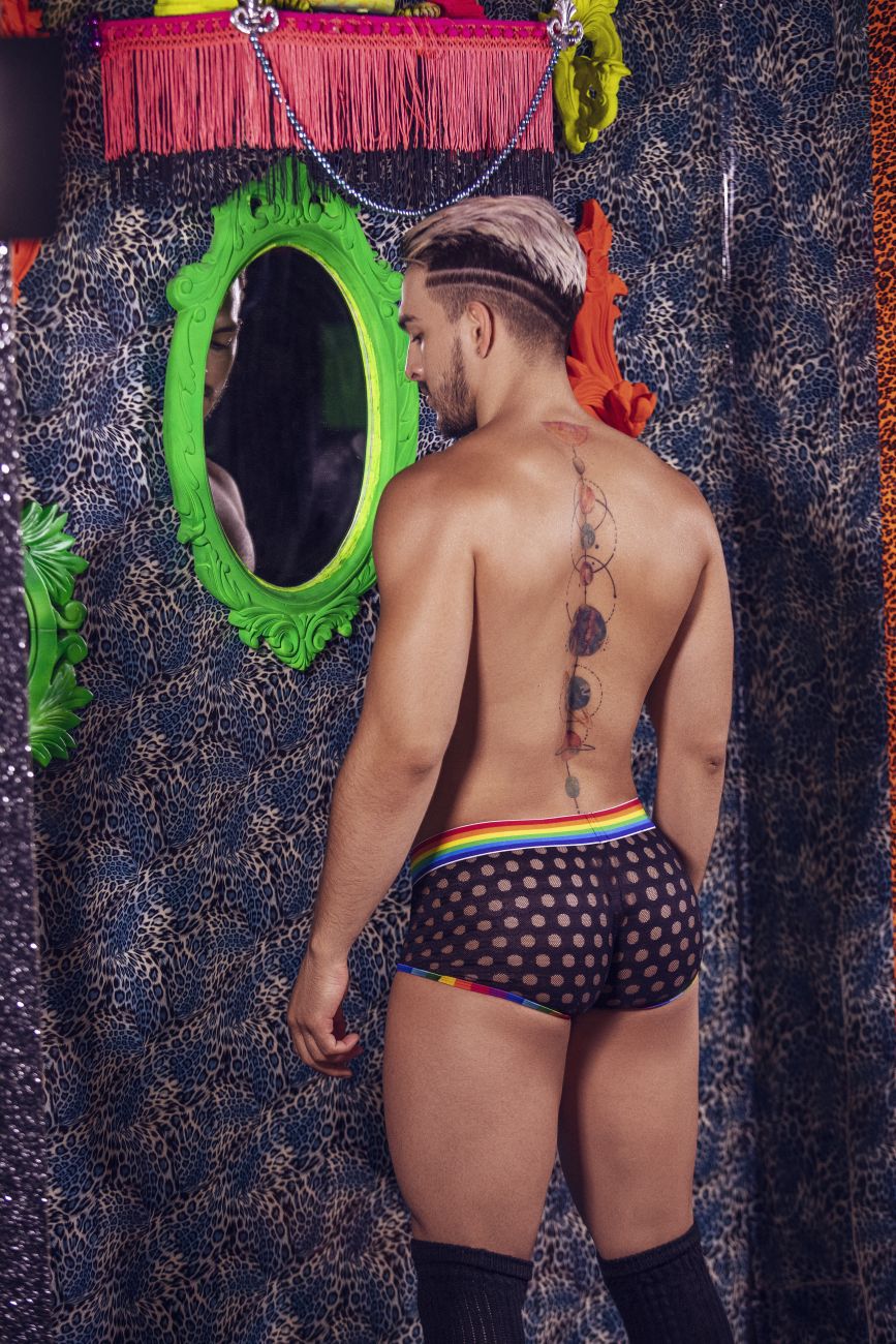 CandyMan 99511 Polka Mesh Trunks Black and Rainbow