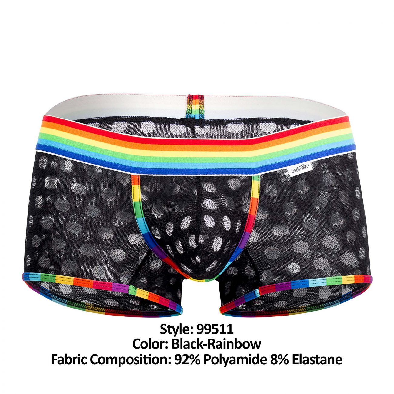 CandyMan 99511 Polka Mesh Trunks Black and Rainbow
