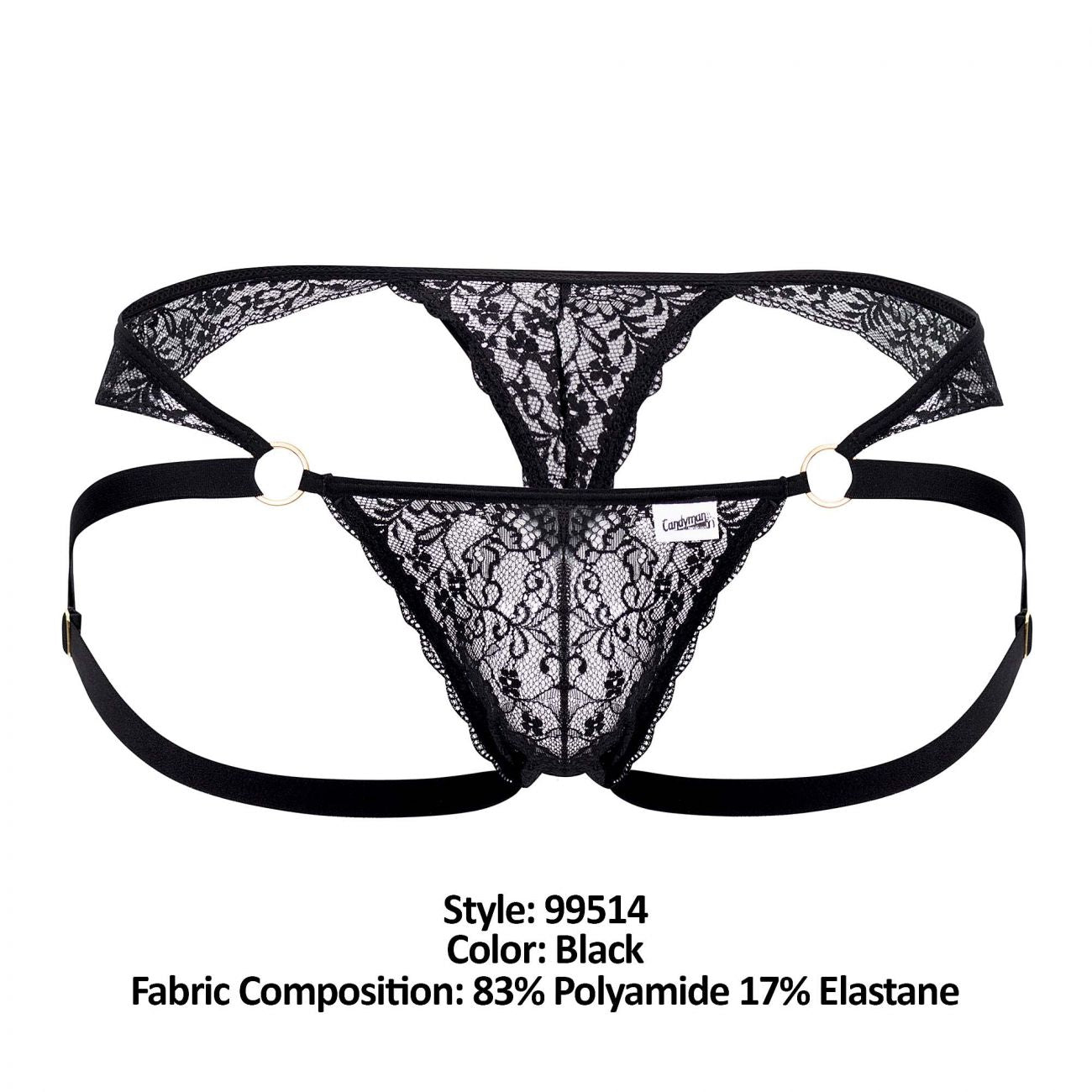 CandyMan 99514 Lace Jockstrap-Thongs Black