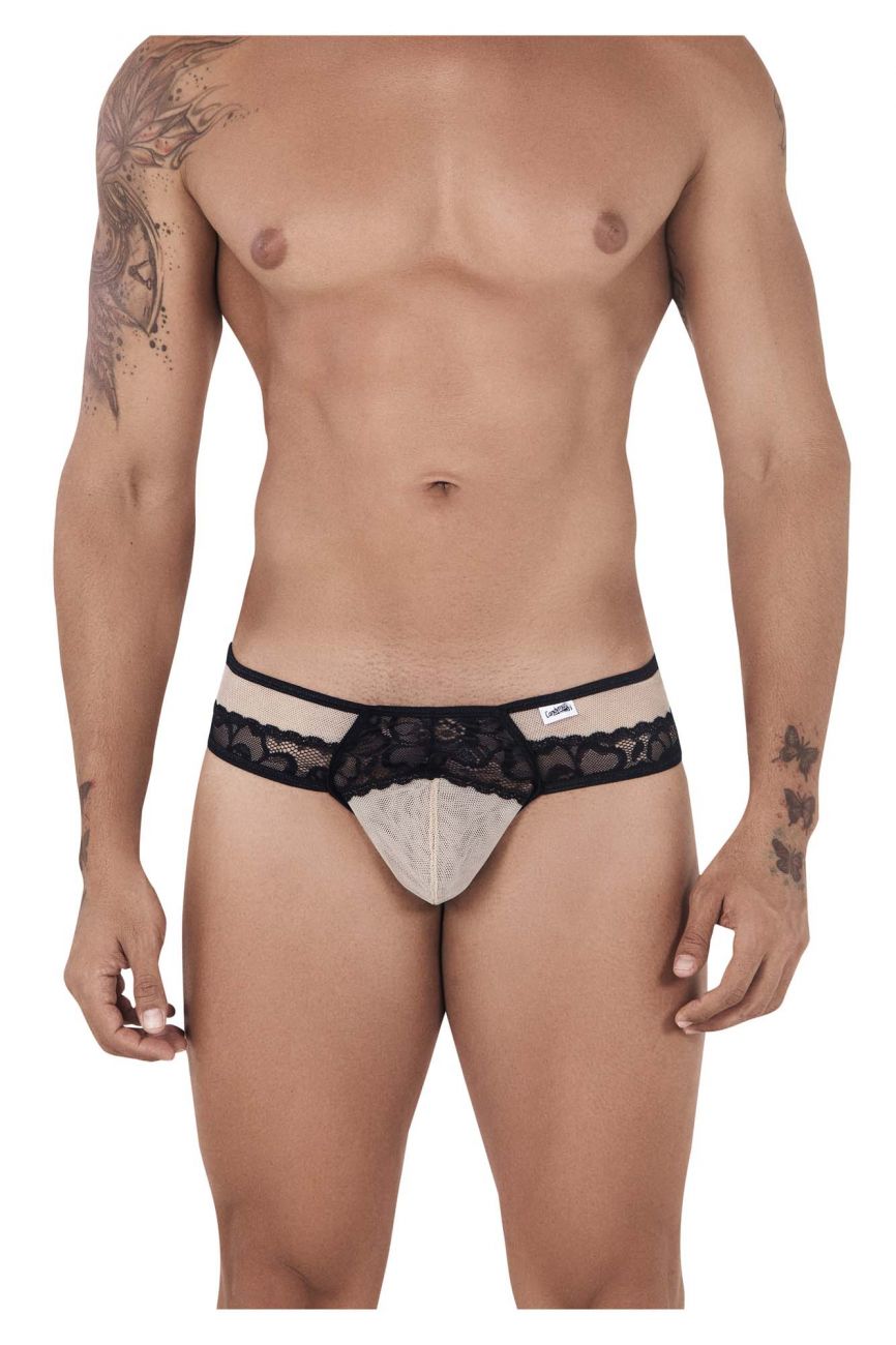 CandyMan 99516 Mesh-Lace Thongs Beige and Black