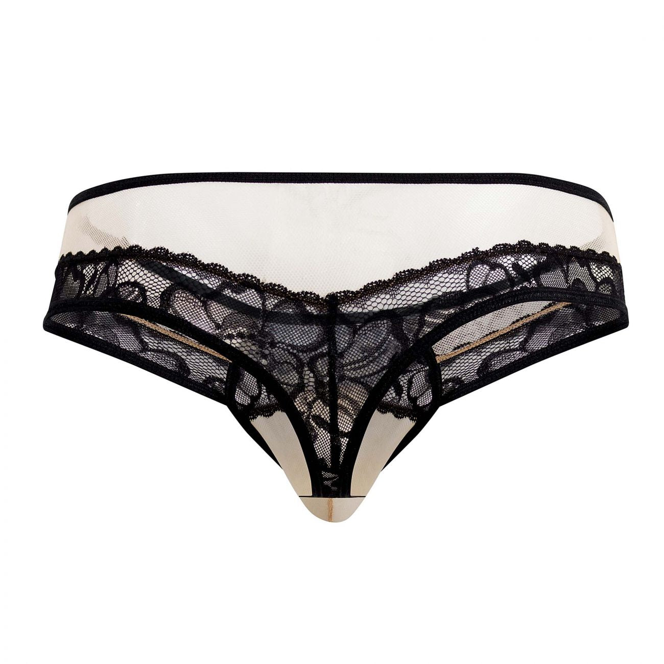 CandyMan 99516 Mesh-Lace Thongs Beige and Black