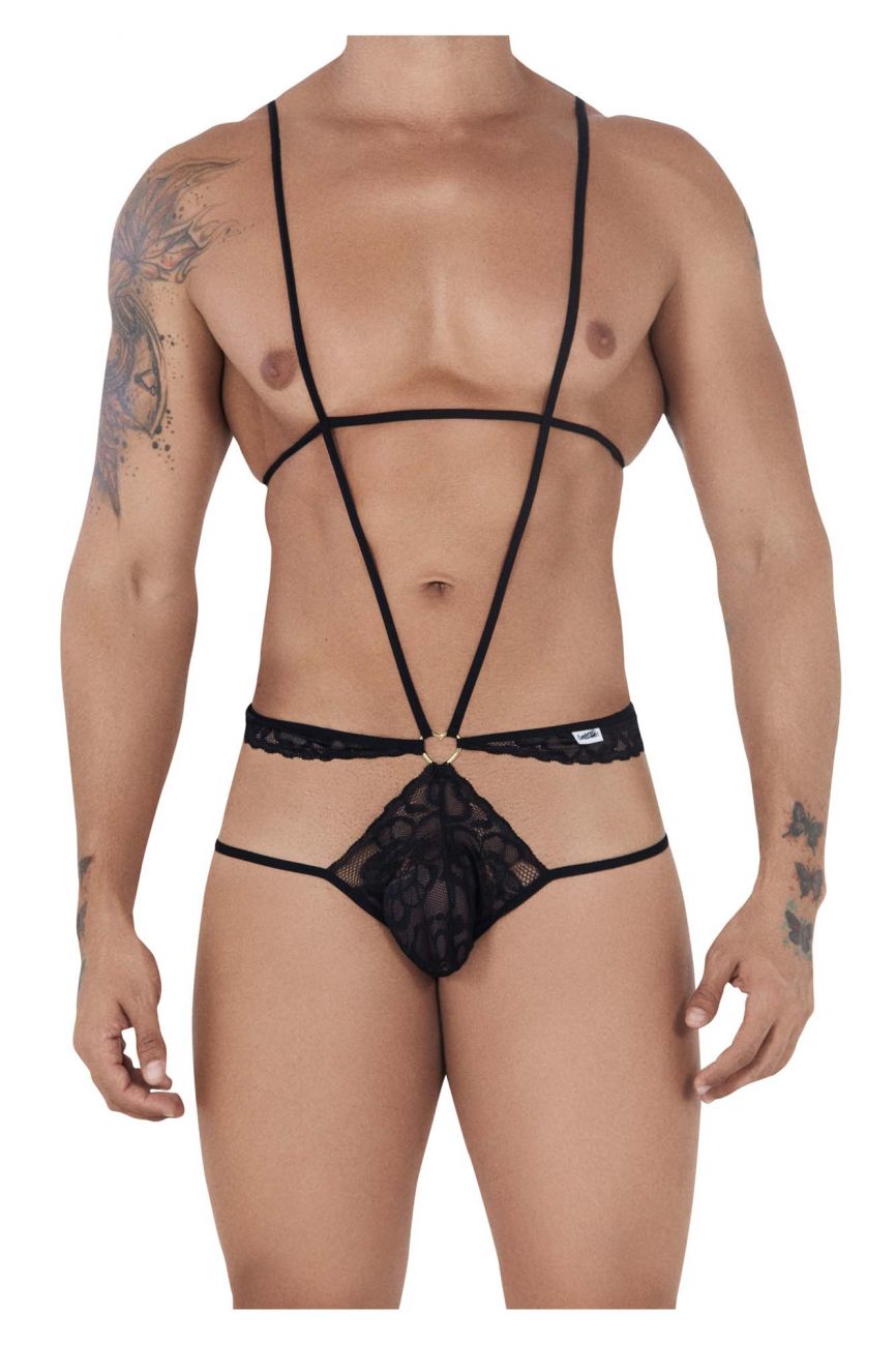CandyMan 99523 Lace Bodysuit Jockstrap Black
