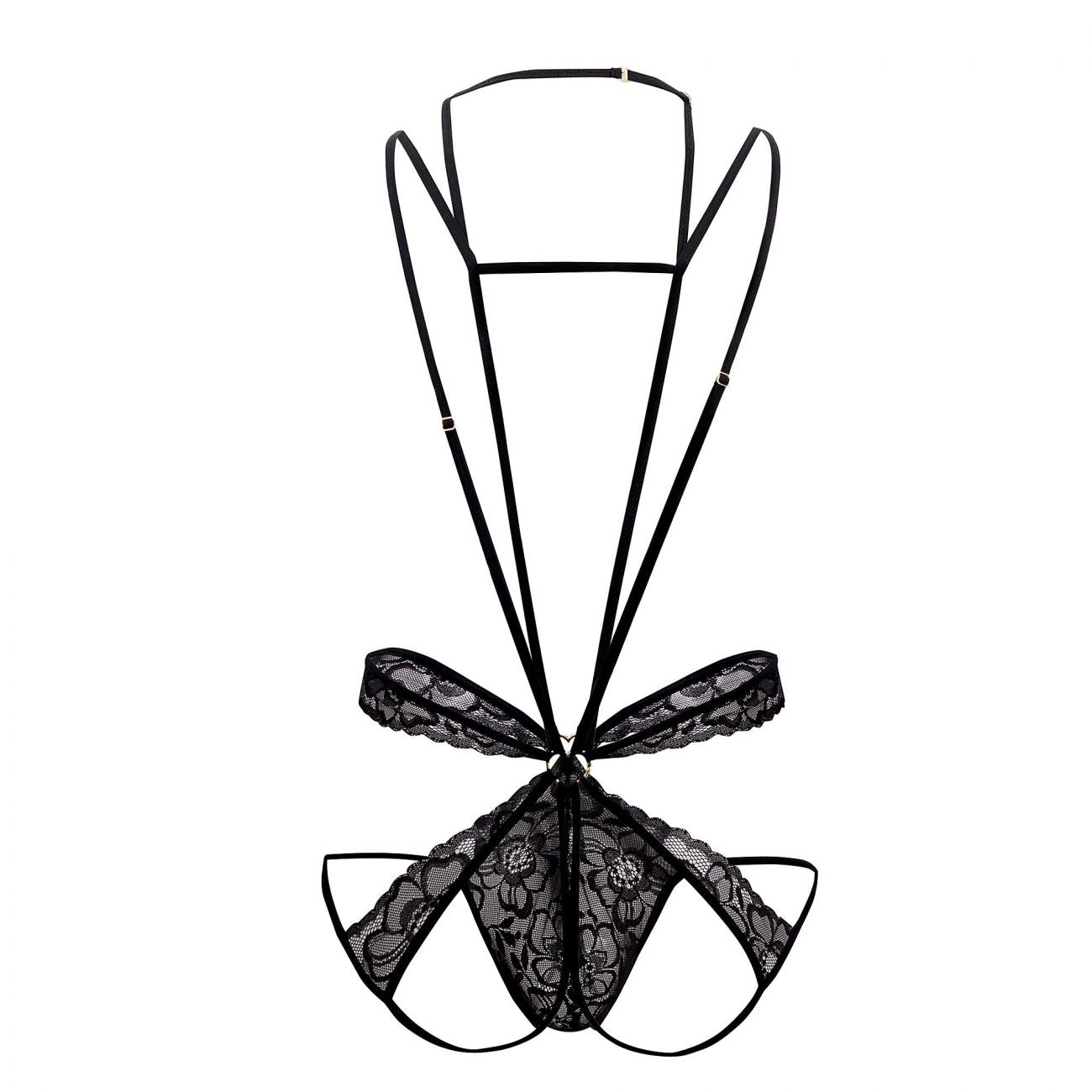CandyMan 99523 Lace Bodysuit Jockstrap Black