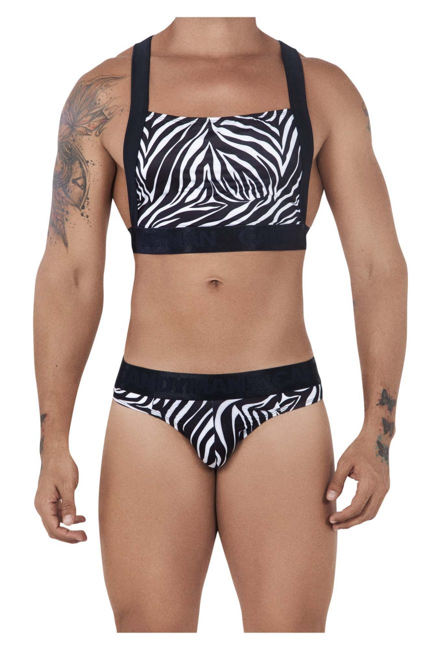 CandyMan 99524 Printed Top and Thong Set Black Zebra