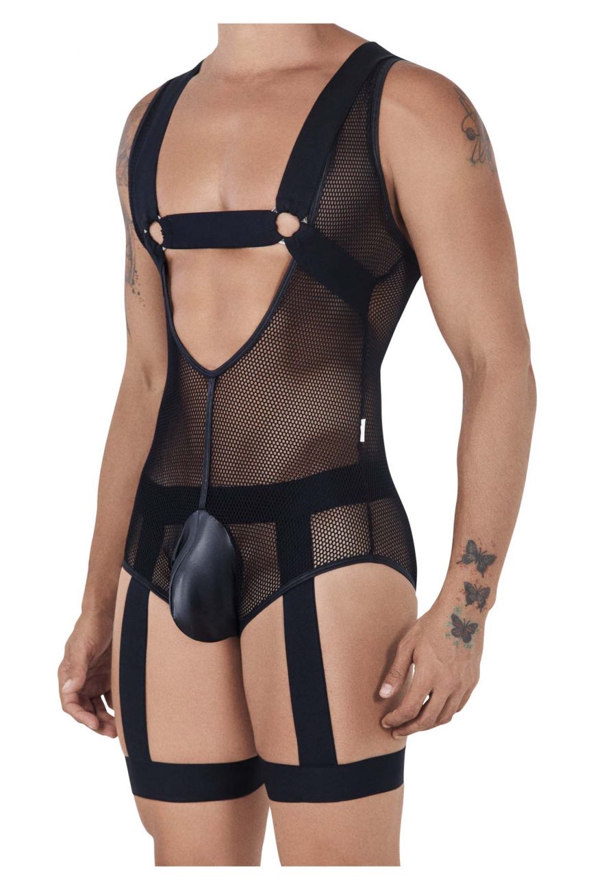 CandyMan 99529 Mesh Garter Bodysuit Black