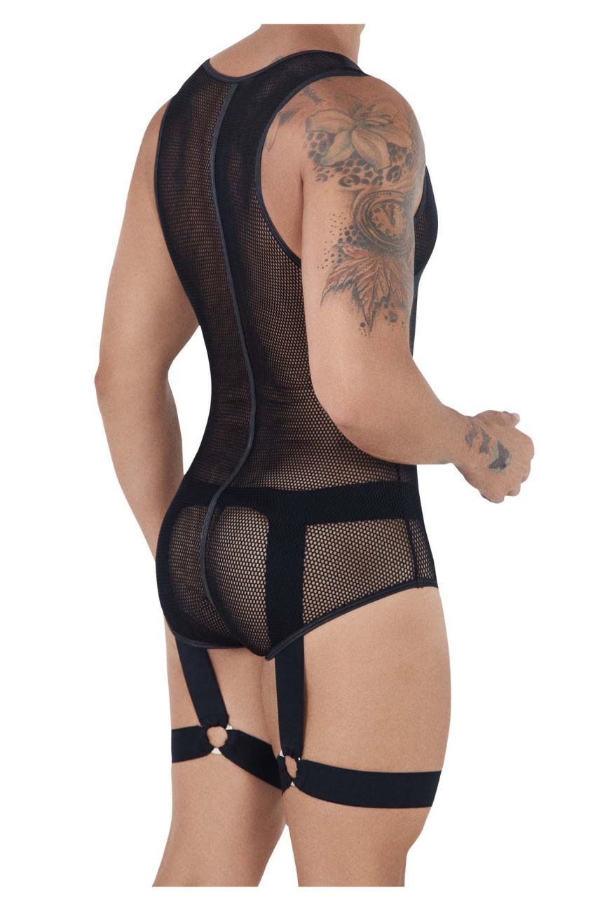 CandyMan 99529 Mesh Garter Bodysuit Black