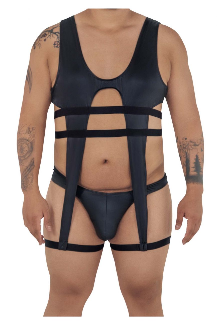 CandyMan 99541X Gladiator Thong Bodysuit Black Plus Sizes