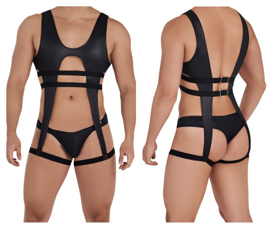 CandyMan 99541 Gladiator Thong Bodysuit Black