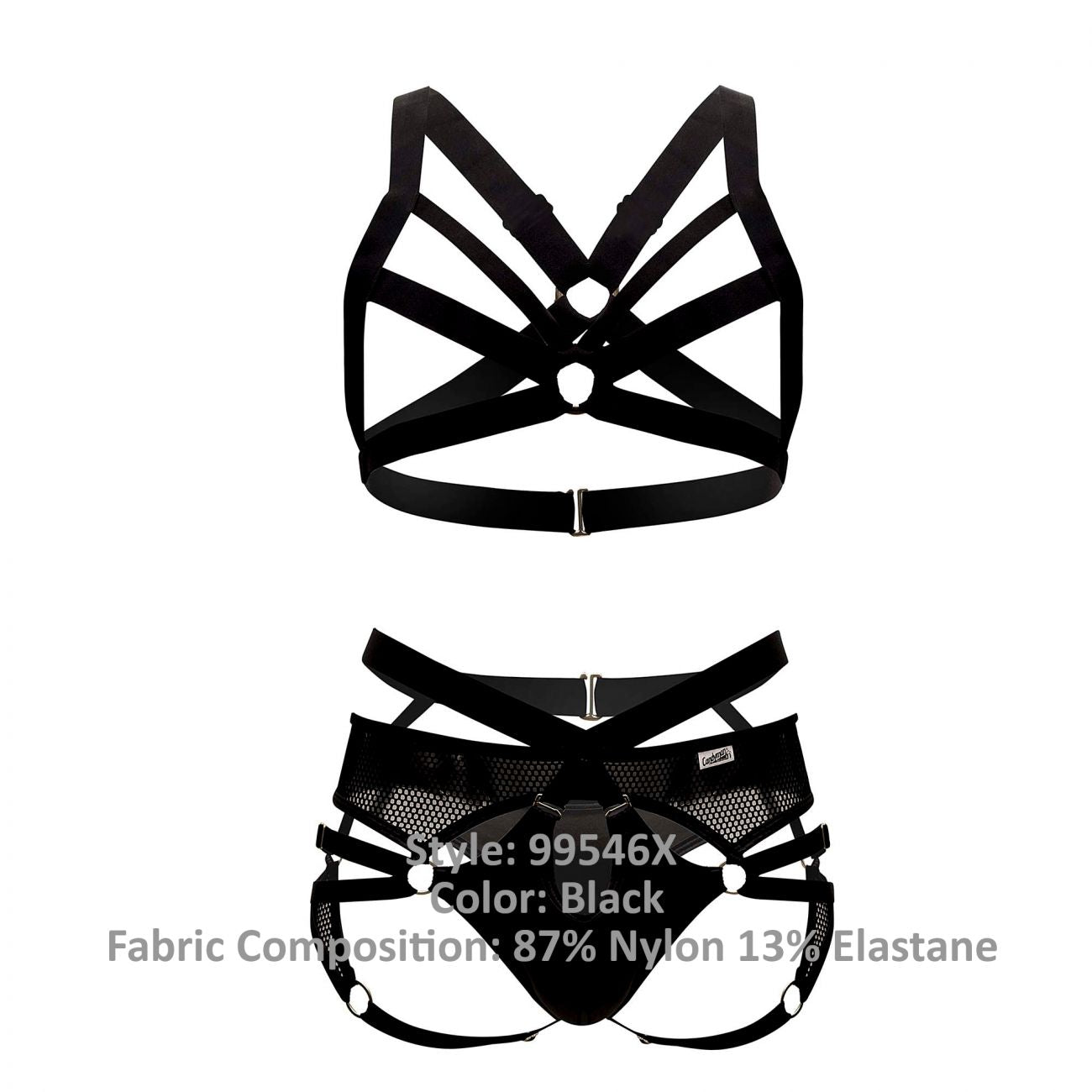 CandyMan 99546X Harness-Thongs Outfit Black Plus Sizes