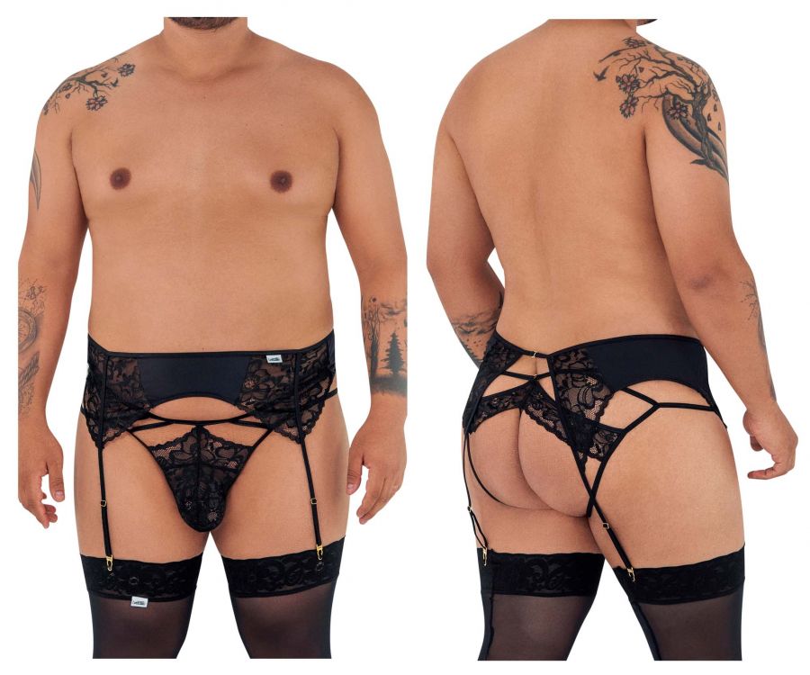 CandyMan 99550X Lace Garter-Jockstrap Black Plus Sizes