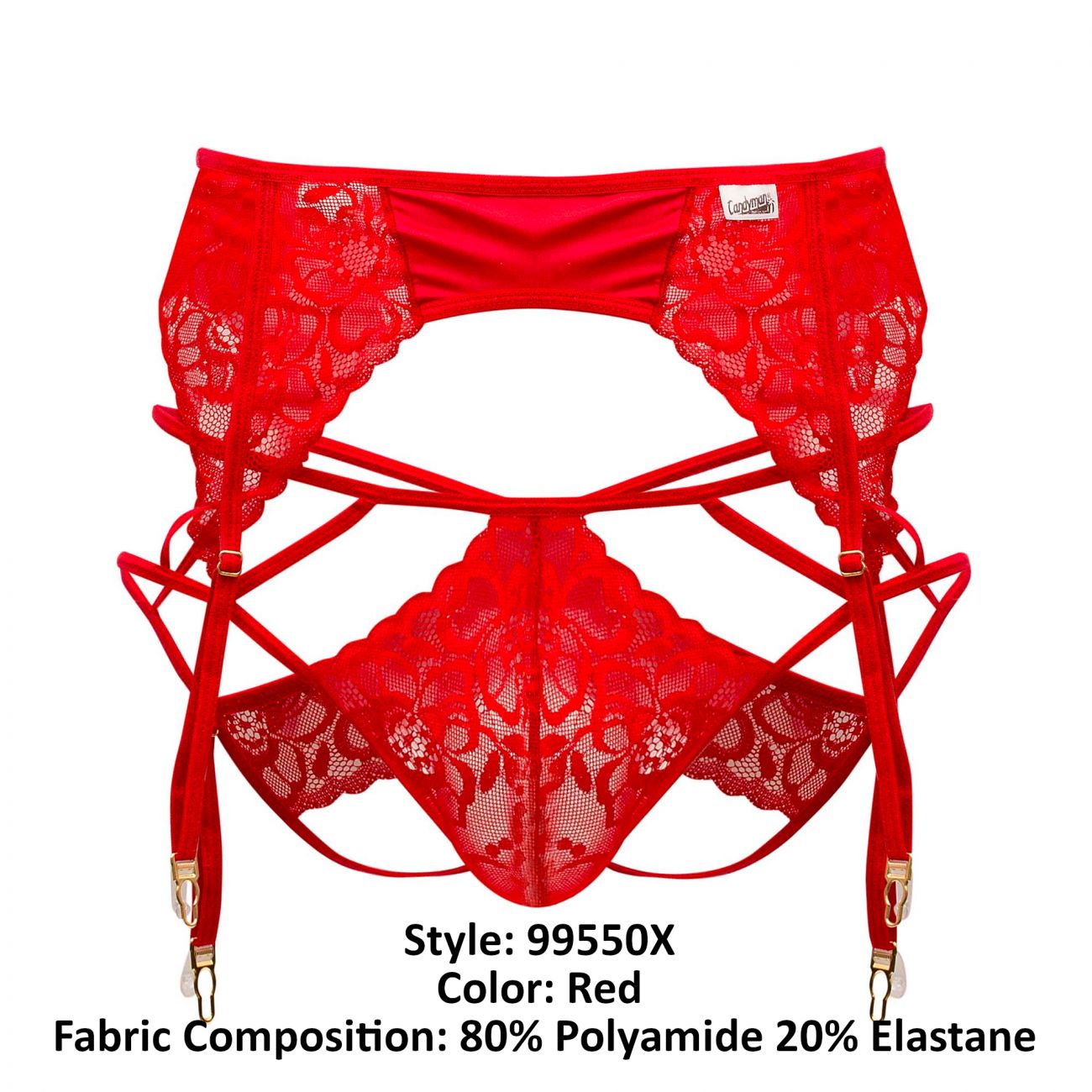 CandyMan 99550X Lace Garter-Jockstrap Red Plus Sizes