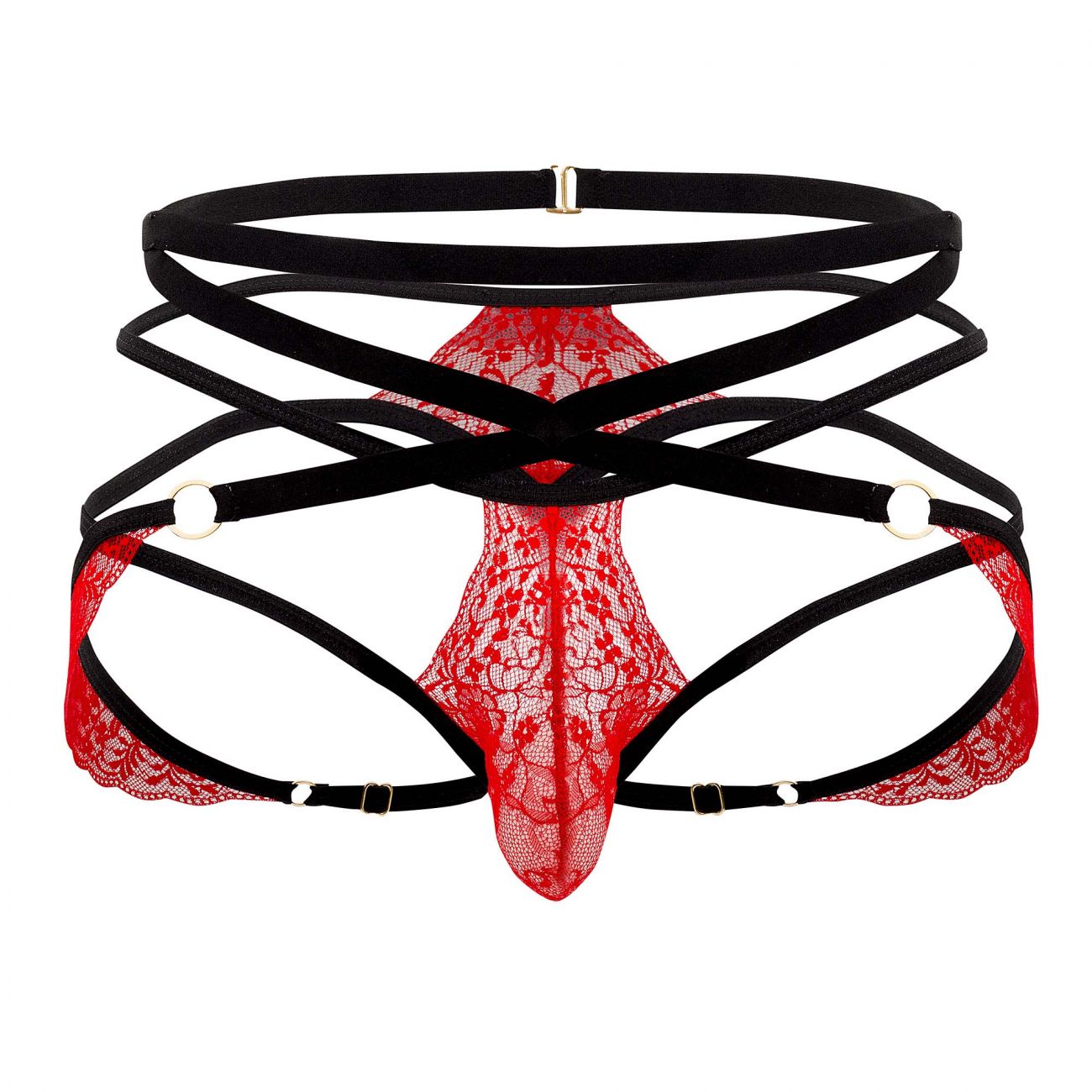 CandyMan 99562 Lace Jockstrap Thongs Red and Black