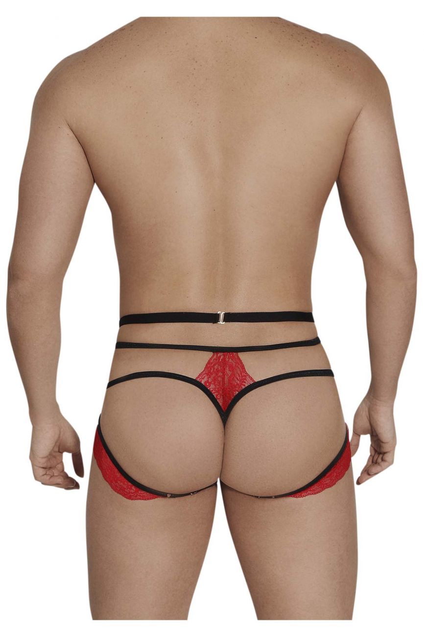 CandyMan 99562 Lace Jockstrap Thongs Red and Black