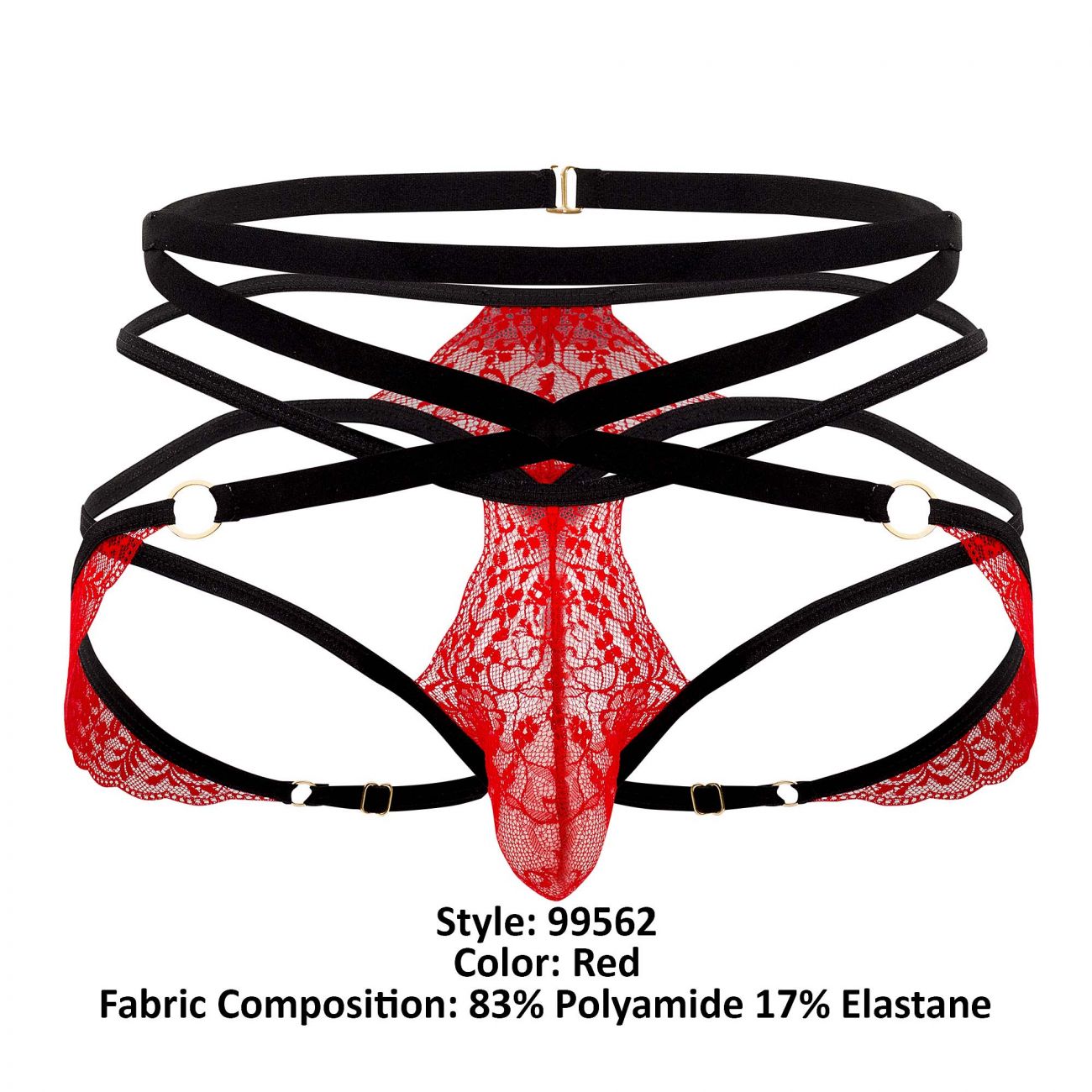 CandyMan 99562 Lace Jockstrap Thongs Red and Black