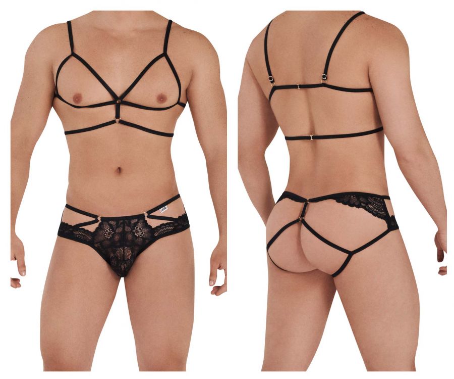CandyMan 99572 Lace Harness-Jockstrap Outfit Black