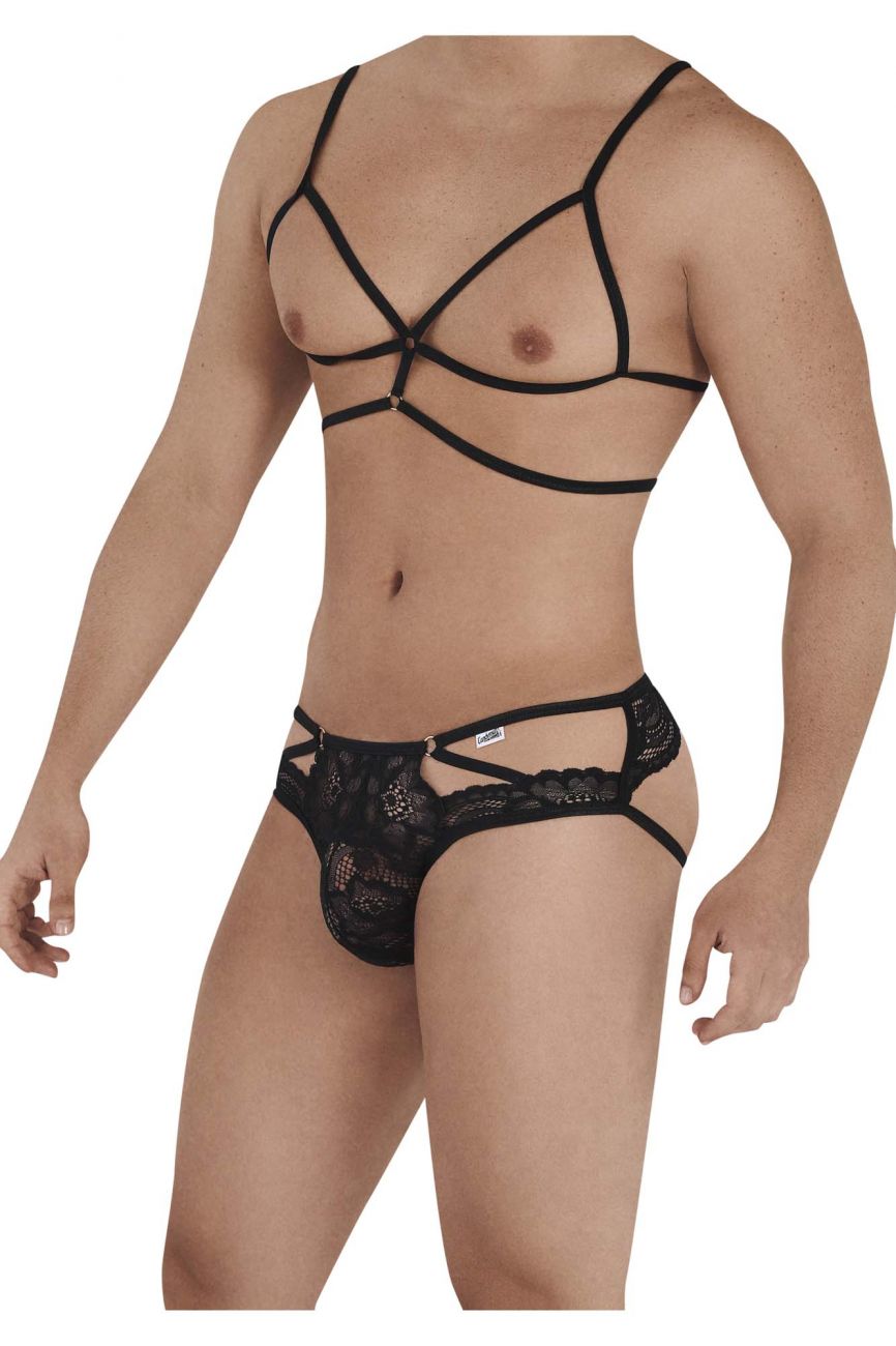 CandyMan 99572 Lace Harness-Jockstrap Outfit Black