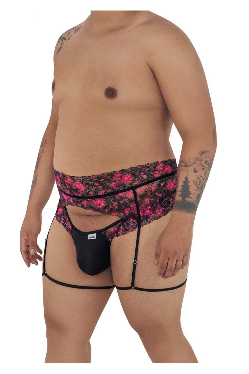 CandyMan 99576X Lace Garter Thongs Black Print Plus Sizes