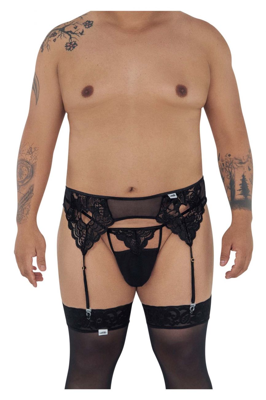 CandyMan 99589X Lace Garter G-String Black Plus Sizes