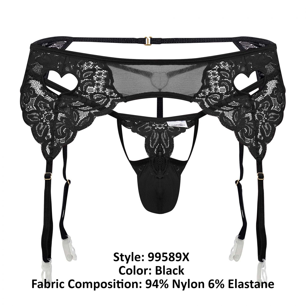 CandyMan 99589X Lace Garter G-String Black Plus Sizes