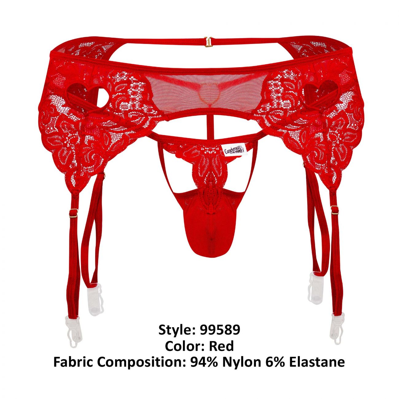 CandyMan 99589 Lace Garter G-String Red