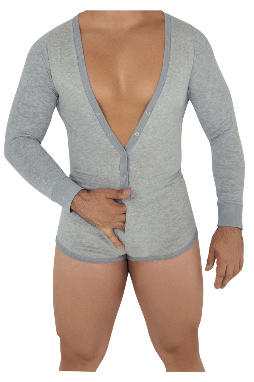 CandyMan 99591 Super V-Neck Bodysuit Gray