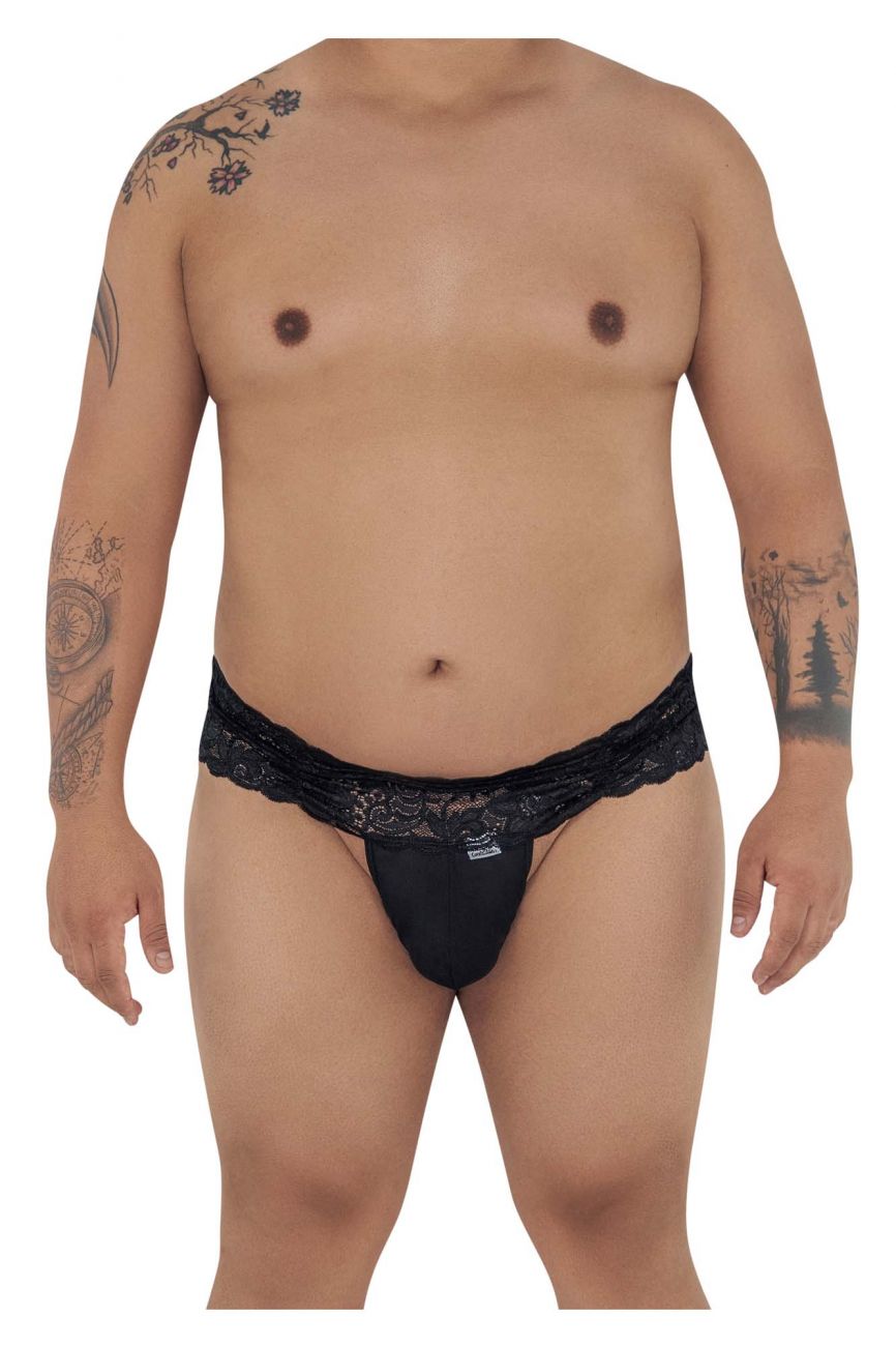 CandyMan 99595X Floral Lace Thongs Black Plus Sizes