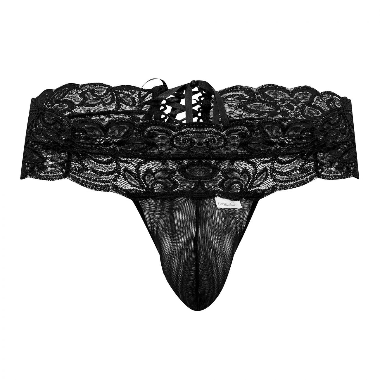 CandyMan 99595X Floral Lace Thongs Black Plus Sizes