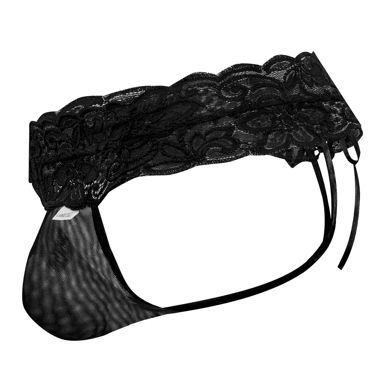 CandyMan 99595X Floral Lace Thongs Black Plus Sizes