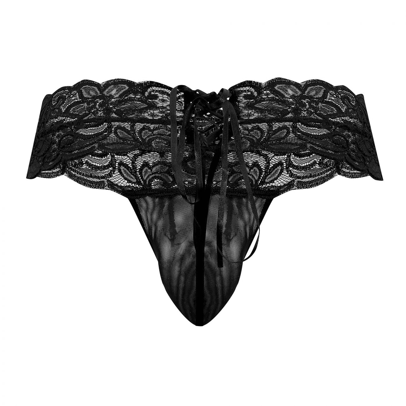 CandyMan 99595X Floral Lace Thongs Black Plus Sizes