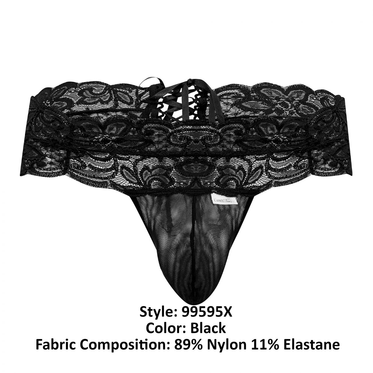 CandyMan 99595X Floral Lace Thongs Black Plus Sizes