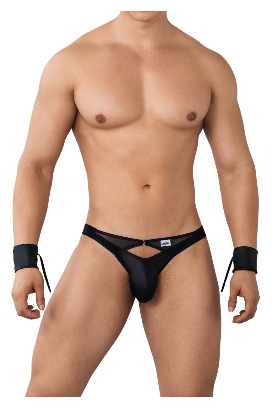 CandyMan 99621 Chain and Cuffs Jockstrap Black