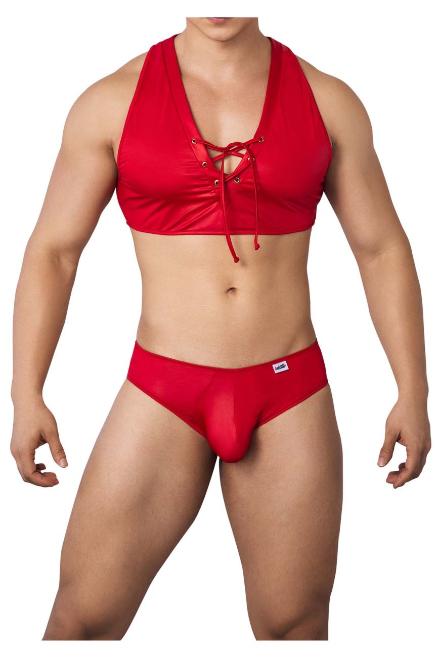 CandyMan 99628 Playful Top and Brief Set Red