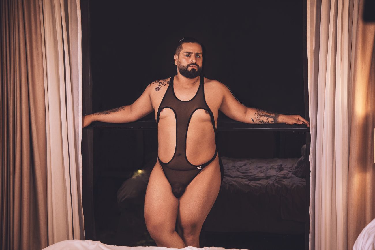 CandyMan 99643X Mesh Bodysuit Black Plus Sizes