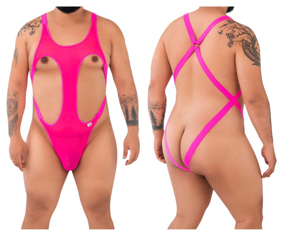 CandyMan 99643X Mesh Bodysuit Hot Pink Plus Sizes