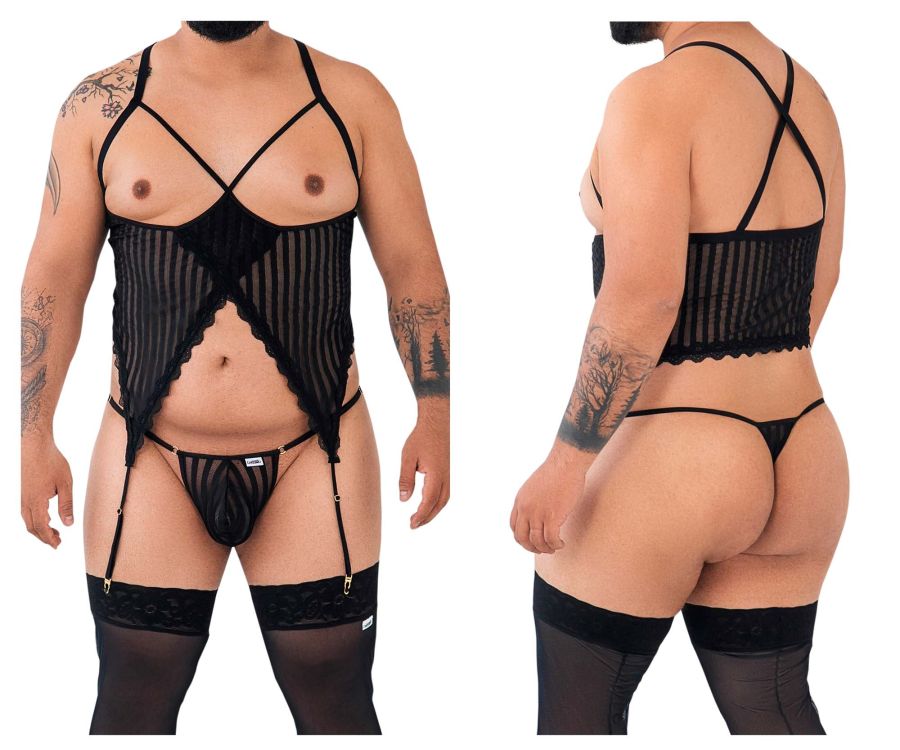 CandyMan 99654X Mesh Two Piece Set Black Plus Sizes