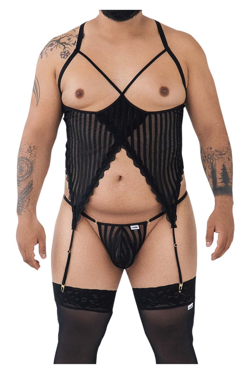 CandyMan 99654X Mesh Two Piece Set Black Plus Sizes